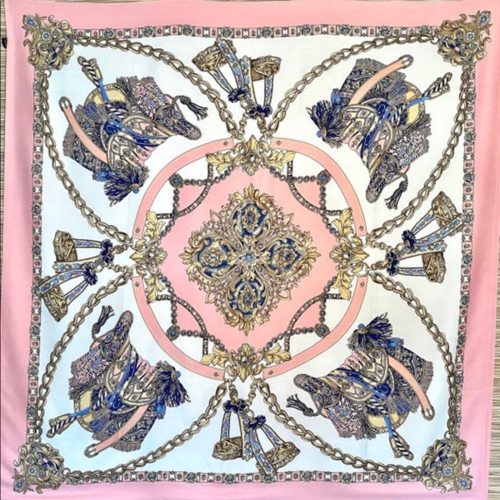Pink Silk Scarf with Horse saddle print